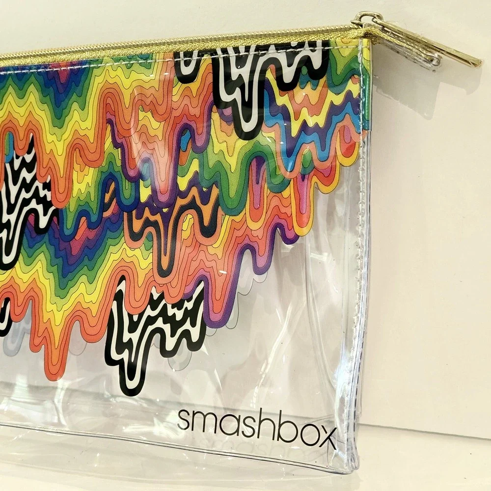 SMASHBOX Zipper Makeup Accessory Pencil Pouch Bag Rainbow Drip Clear Travel